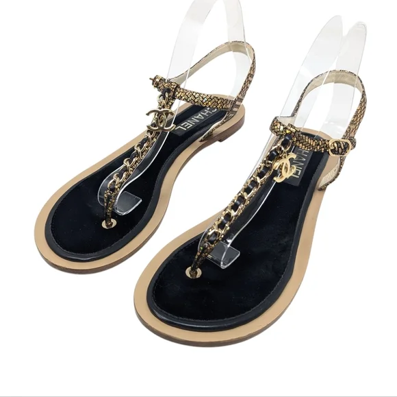 Chanel 2018 Interlocking CC T-Strap Fantasy Chain Thong Sandals Size EU 40 - Picture 5 of 15